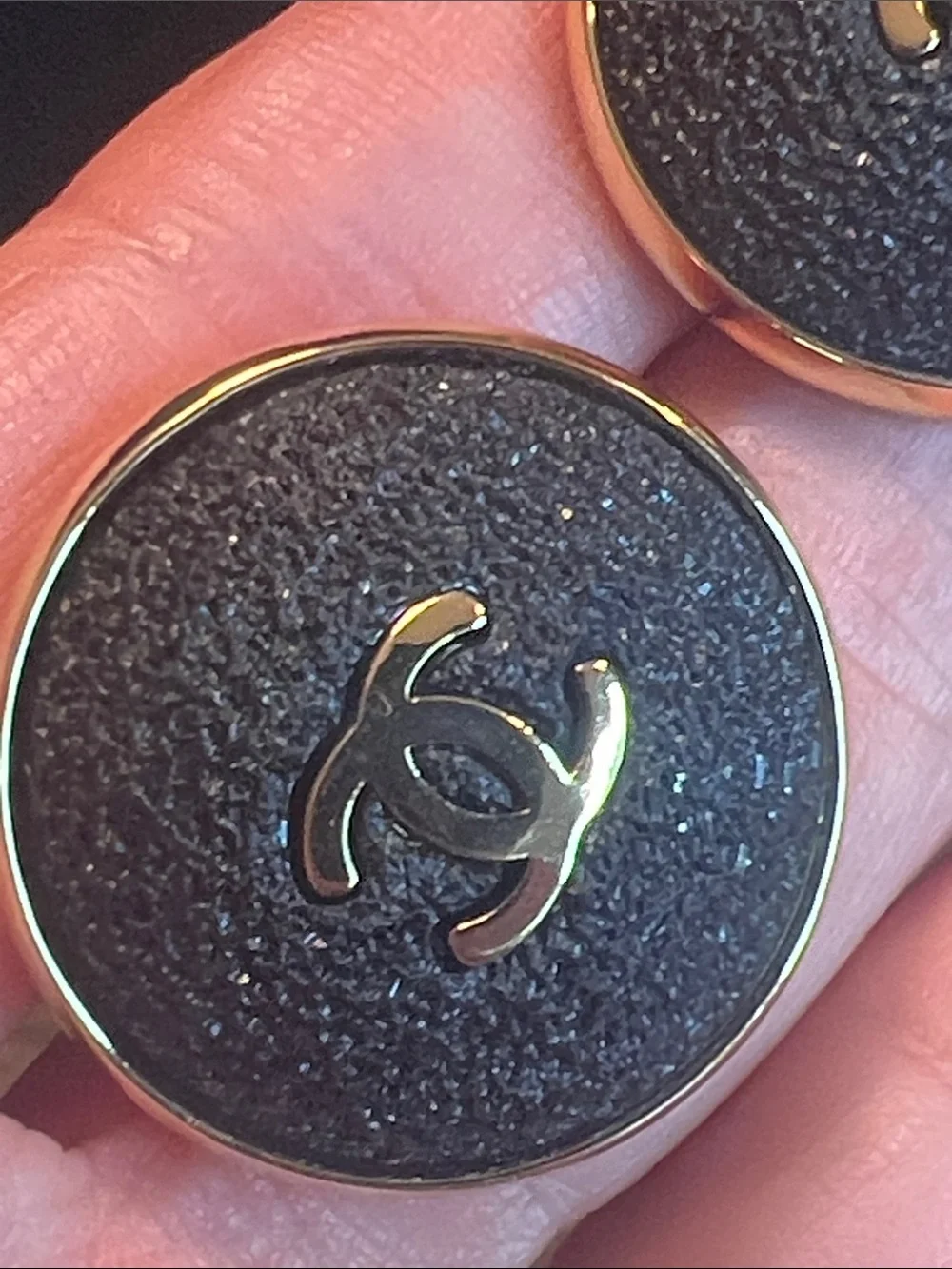 Black and Gold C Button Earrings